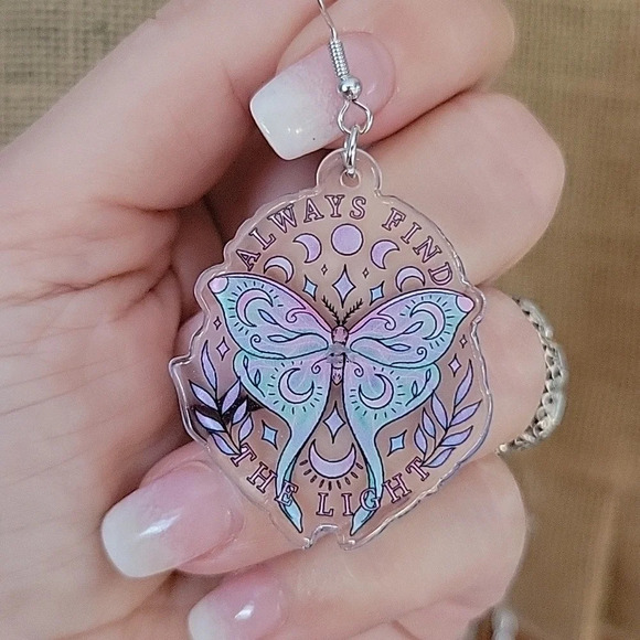 Luna Moth Moon Phase Drop Earrings - Picture 7 of 9